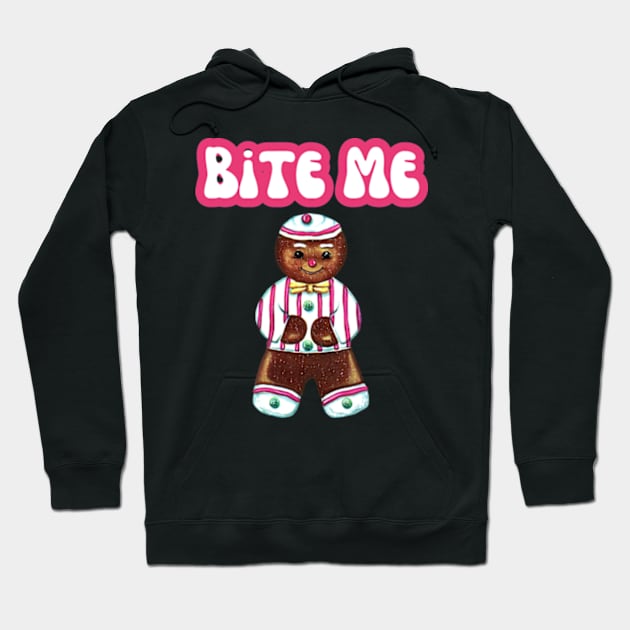 Bite Me Funny Christmas Gingerbread Man Hoodie by Lavender Celeste